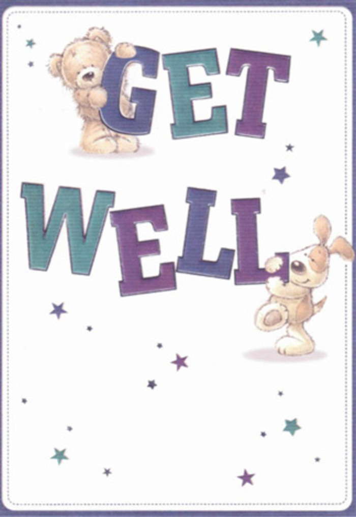 Radiating uplifting encouragement, this illustrated get well card transports the friendliness of Chingford's neighbourhoods into a heartwarming visual story. A contented bear, drawn with strokes that nearly invite touch, sits companionably beside an energetic puppy whose velvety ears and bright demeanor seem to leap off the page. The duo interact playfully with oversized, inviting letters spelling 'Get Well,' painted in shades of rich purple and soft teal-the palette echoing the lush wildflowers blooming across Chingford Plain. Scattered about the scene, glimmering stars in hues of aqua and violet seem to carry invisible wishes through the peaceful skies above Station Road. The crisp, white background gives a sense of airiness and cleanliness, recalling the refreshing atmosphere of morning walks along the River Ching. Each detail-from the gentle curvature of the typography to the warmth in the animals' eyes-reflects the thoughtful artistry found in locally arranged floral bouquets. It's an image brimming with emotional warmth and the deep-rooted care characteristic of Chingford's community, making this card a heartfelt companion to any recovery bouquet, and an ideal expression of support for anyone in need of comfort and cheer.